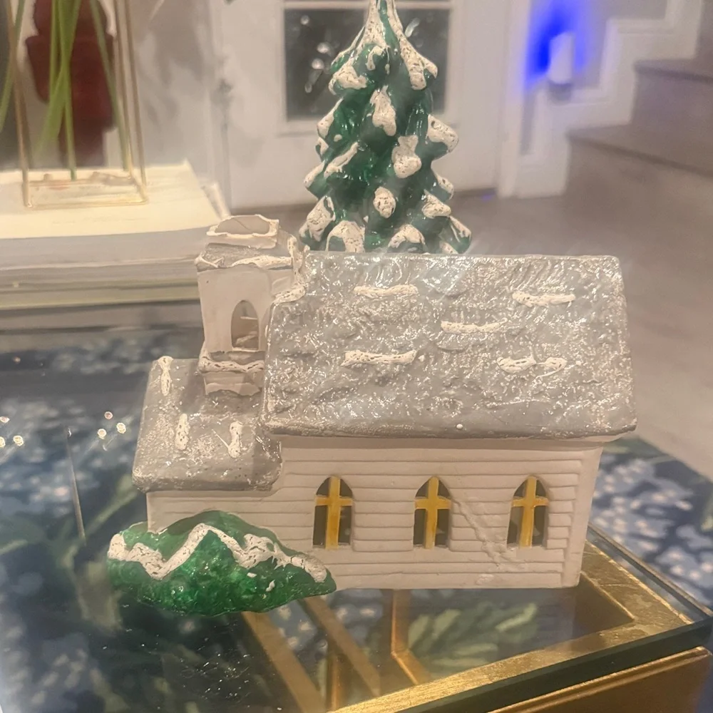 Vintage 1979 Department 56 Charming Holiday Village House with Snowy Green Tree